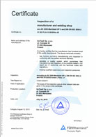 ISO 3834 Certificate inspection of a manufacturer and welding shop